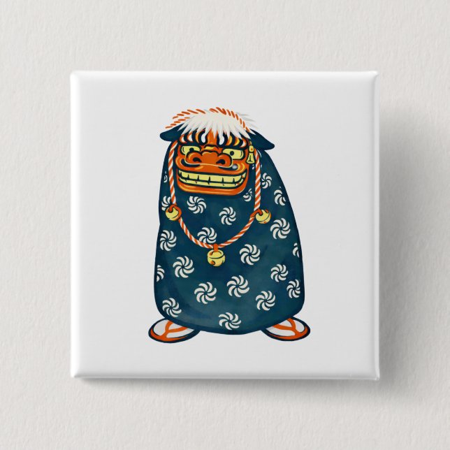 Quiet Icons – Japanese Shishi Lion Mask Button (Vorderseite)