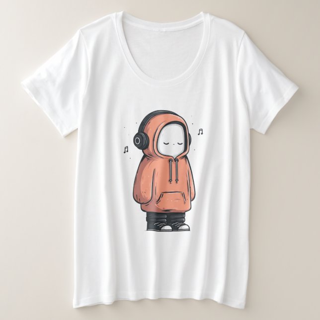 Quiet Introvert – Cozy Hoodie Cartoon Art Große Größe T-Shirt (Design vorne)