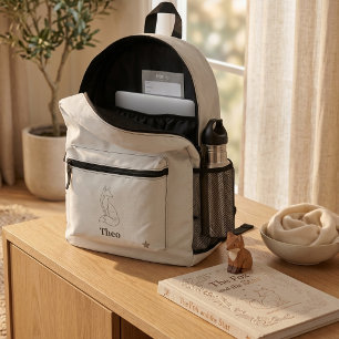 Quiet Luxury Line Art Fox Kids Personalisierter Na Bedruckter Rucksack