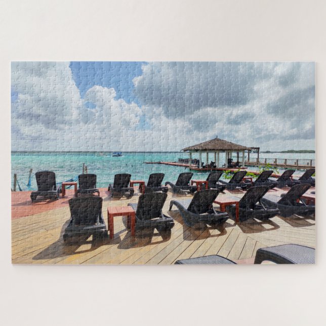 Quiet Morning by the Sea – Peaceful Coastal Deck Puzzle (Horizontal)