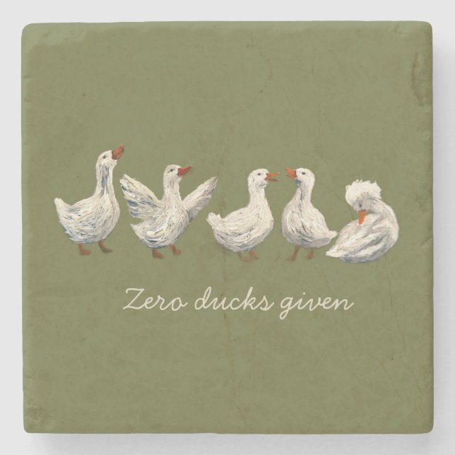Quiet Quack: White Duck Starry Night Goose Steinuntersetzer (Vorderseite)