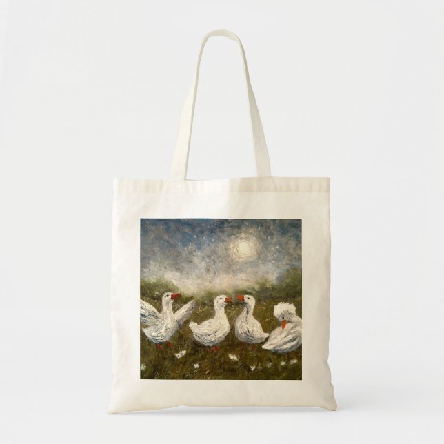 Quiet Quack: White Duck Starry Night Goose Tragetasche (Vorne)