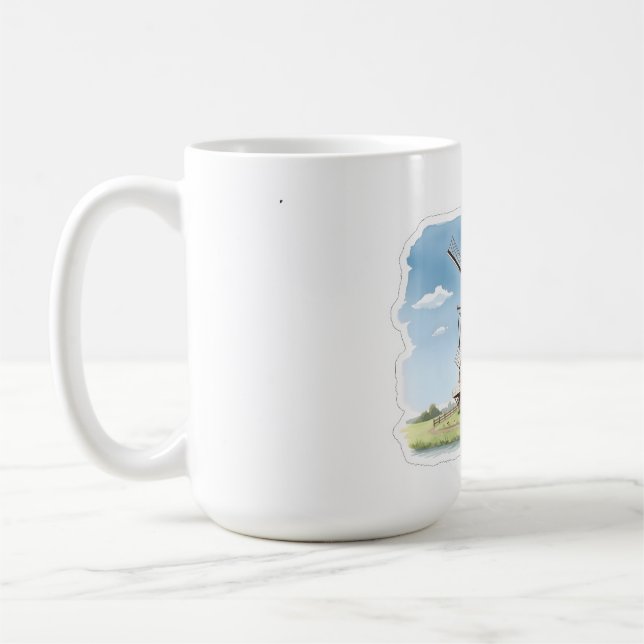 Quiet Windmill in the Fields – Soft Watercolor Lan Kaffeetasse (Links)