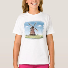 Quiet Windmill in the Fields – Soft Watercolor Lan T-Shirt