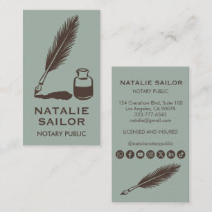 Quill Feder Tintenstift Logo Notar PUBLIC CUSTOM Visitenkarte