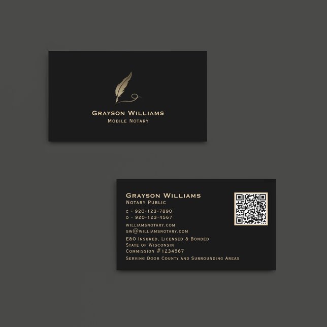 Quill Mobile Notary Black Gold QR Code Visitenkarte (Von Creator hochgeladen)