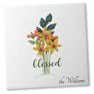Quilled Herbstblumen "gesegnet" Keramikfliese