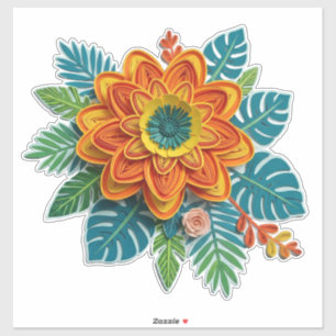 Quilling-Blumenkunst mit orangen Blütenblättern Aufkleber