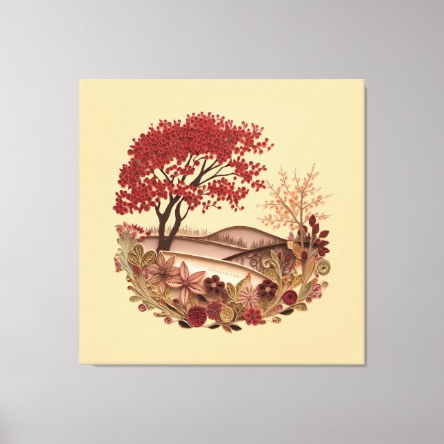 Quilling-Design Landschaft im Herbst Leinwanddruck (Vorderseite)