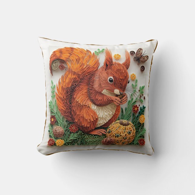 Quilling-Effekt Rotes Eichhörnchen im Herbst Kissen (Vorderseite)