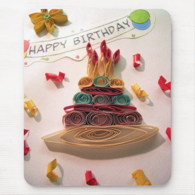 Quilling Geburtstags-Kuchen Mousepad (Vorne)