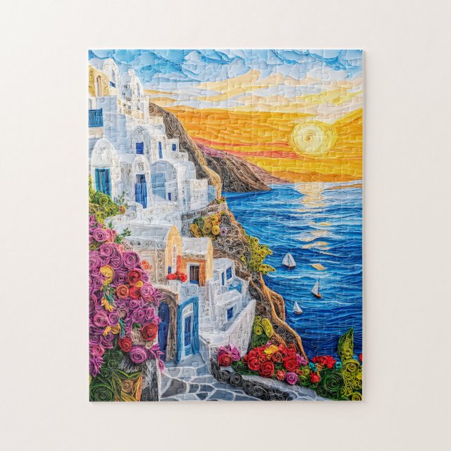 Quilling Sunset in Santorini Oia Puzzle (Vertikal)