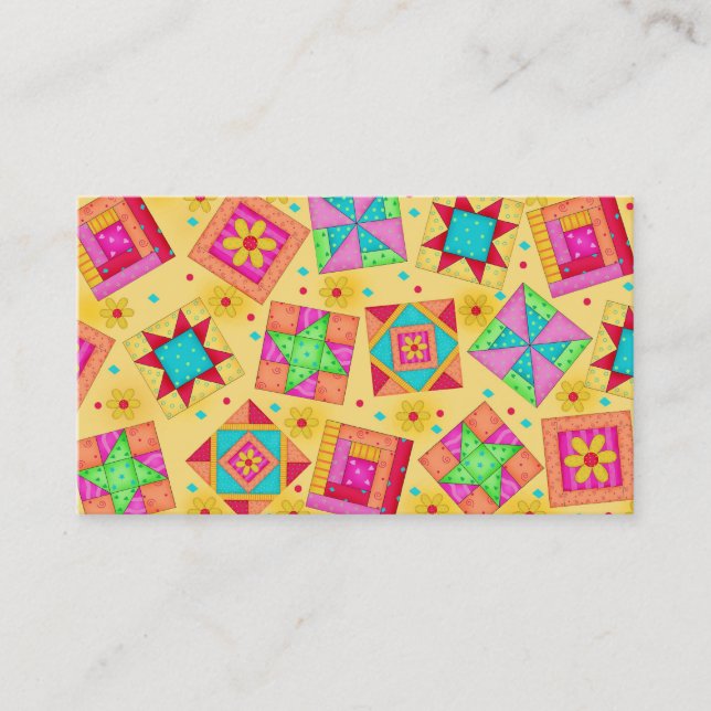 Quilt Art Business Card auf gelbem Hintergrund Visitenkarte (Vorderseite)