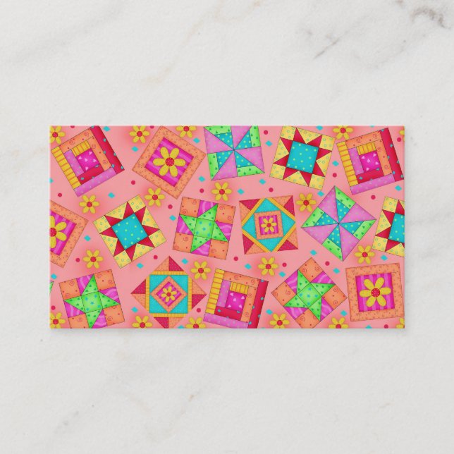 Quilt Art Business Card Coral Orange Hintergrund Visitenkarte (Vorderseite)