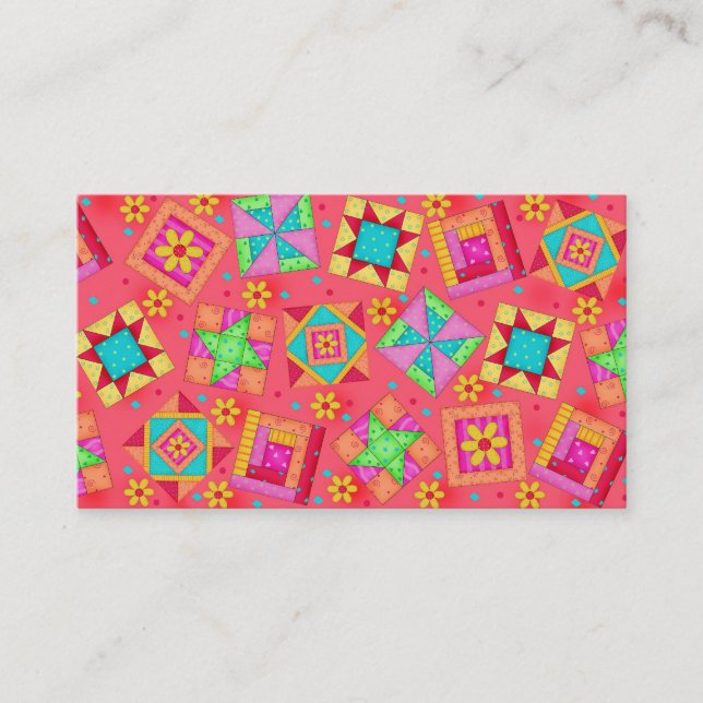 Quilt Art Business Card Korallenroter Hintergrund Visitenkarte (Vorderseite)