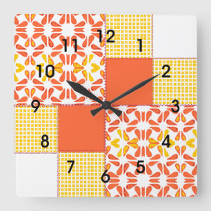Quilt Block Muster "Herbstpunkte" Quadratische Wanduhr