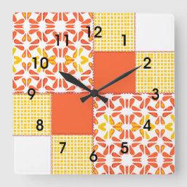 Quilt Block Pattern Autumn Tints Quadratische Wanduhr