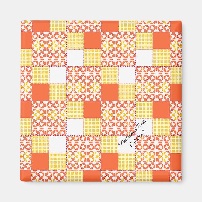 Quilt Blockmuster "Autumn Tints" Square Magnet (Vorne)