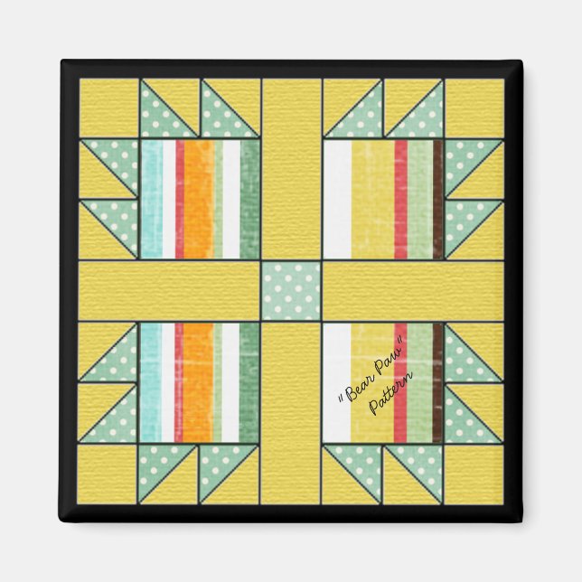 Quilt Blockmuster "Bärenpfeil" Square Magnet (Vorne)