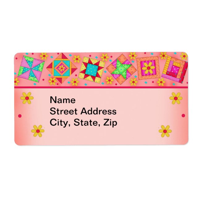 Quilt Blocks Orange Coral Shipping Label (Vorne)