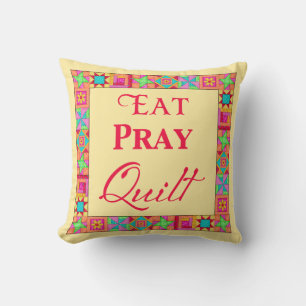 Quilt Blocks Patchwork Art Eat Pray Quilt Yellow Kissen