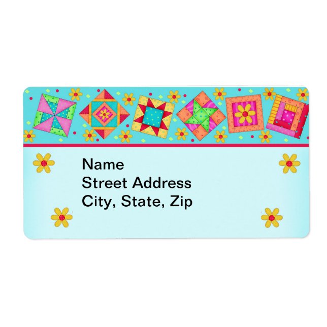 Quilt Blocks Türkisfarbenes Versandlabel (Vorne)