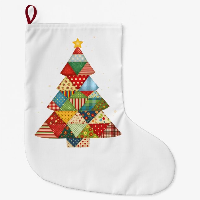 Quilt Christmas Tree Festive Quilt Lovers  Großer Weihnachtsstrumpf (Vorderseite)