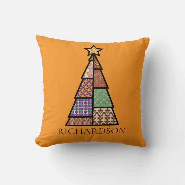 Quilt Christmas Tree mit Monogram Throw Kissen (Vorderseite)