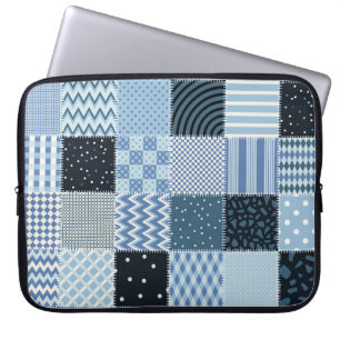 Quilt-Design, geometrisches Patchwork, Blautöne. Laptopschutzhülle