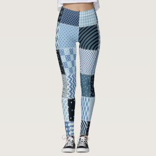 Quilt-Design, geometrisches Patchwork, Blautöne. Leggings