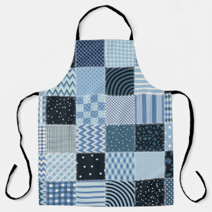Quilt-Design, geometrisches Patchwork, Blautöne. Schürze