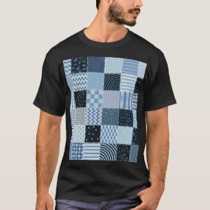 Quilt-Design, geometrisches Patchwork, Blautöne. T-Shirt