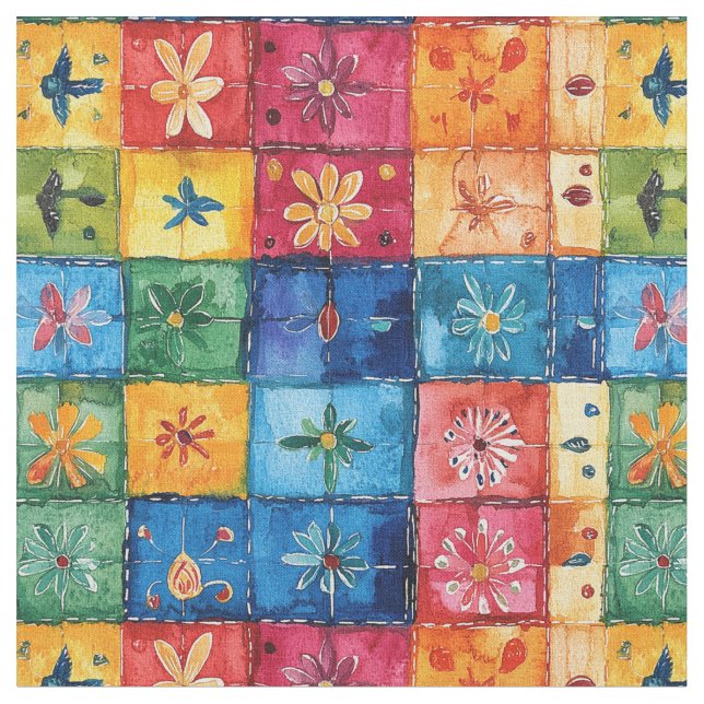 Quilt Floral Pattern-Papel Picado Patchwork Stoff (Nahaufnahme)