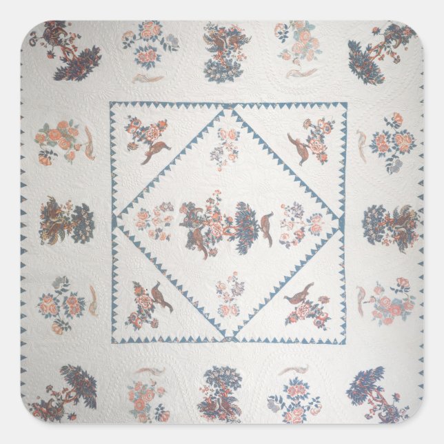 Quilt in 'Broderie Perse', c.1800 (angewendet, dru Quadratischer Aufkleber (Vorderseite)