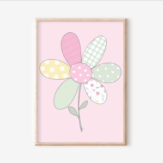 Quilt-Kunstposter-Set: Blume auf rosa Hintergrund Poster (Von Creator hochgeladen)