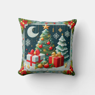 Quilt-Look-Christmosszenen-Dekorierte Bäume Kissen