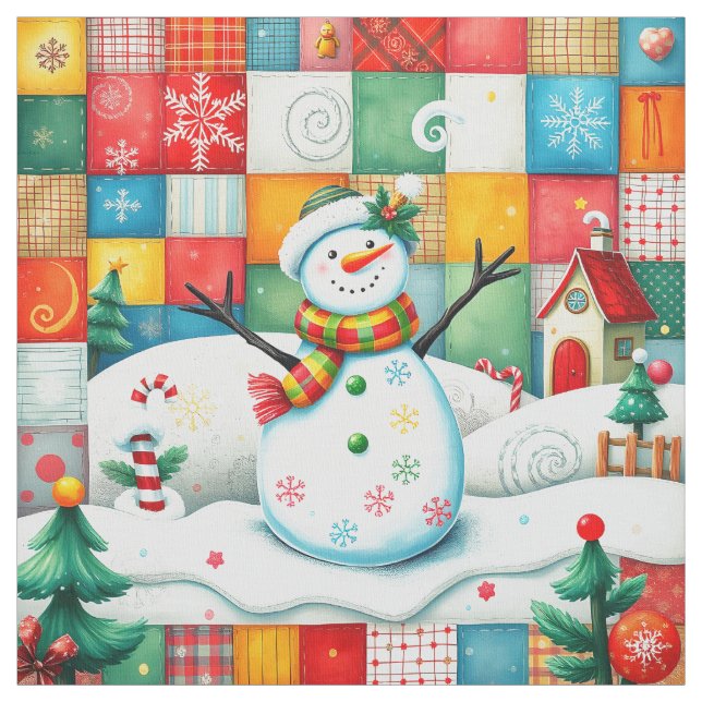 Quilt Look Patchwork Christmas Snowman Stoff (Muster)