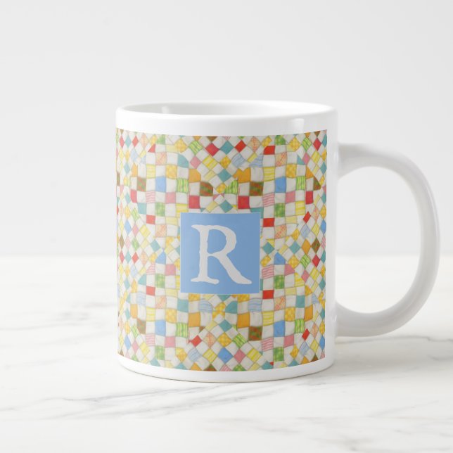 QUILT MOSAIC Big White Tasse + Text / Blau (Rechts)