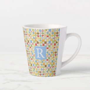 QUILT MOSAIC Latte Tasse + Text / Blau