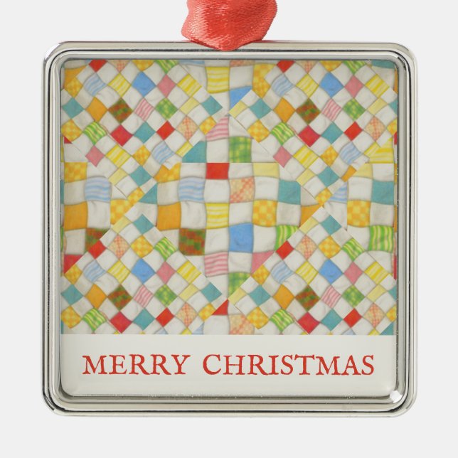 QUILT MOSAIC Premium Square Ornament + Text (Vorne)