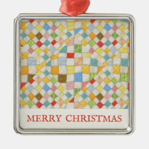 QUILT MOSAIC Premium Square Ornament + Text Aus Metall