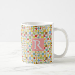 QUILT MOSAIK Weiße Tasse + Text / Pink