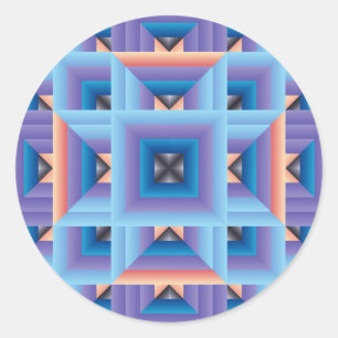 Quilt Muster 3 in Blau und Lila Runder Aufkleber