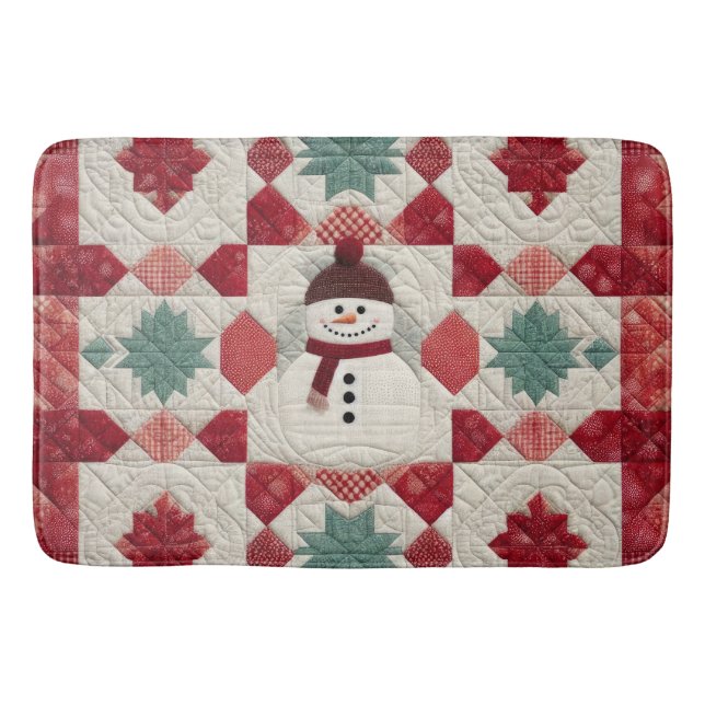 Quilt Muster Snowman Red White Green Badematte (Vorderseite)