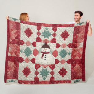 Quilt Muster Snowman Red White Green Fleecedecke