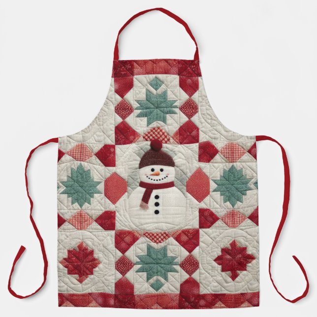 Quilt Muster Snowman Red White Green Schürze (Vorderseite)