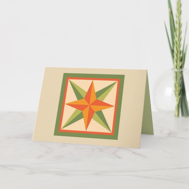 Quilt Note Card - Beveled Star (orange/grün) Karte (Vorderseite)
