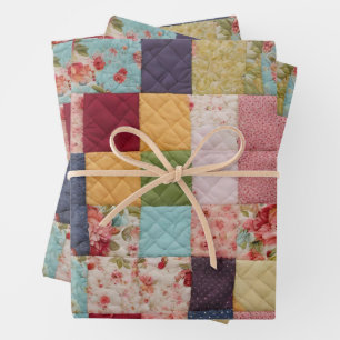 Quilt Patchwork farbenfrohe Blumenplätze Geschenkpapier Set