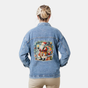Quilt-Patchwork-Weihnachtsmann mit Christmas Stars Jeansjacke