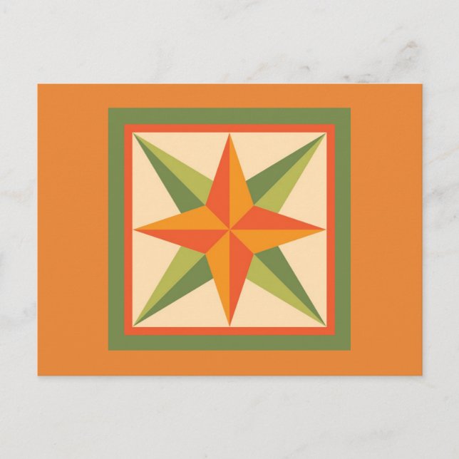 Quilt Postcard - Beveled Star (orange/grün) Postkarte (Vorderseite)
